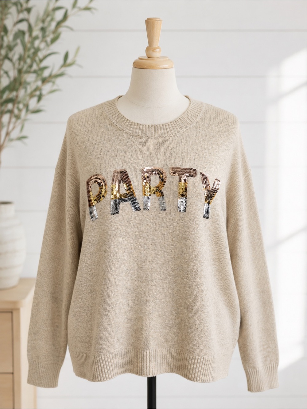 Terra & Sky 2X Party Sequin Sweater Beige Plus Size 20W 22W NWT